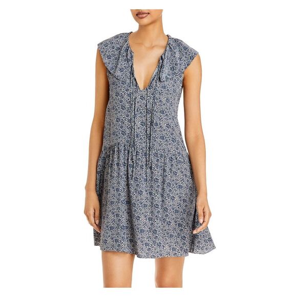 REBECCA TAYLOR Dresses & Skirts - REBECCA TAYLOR Womens Blue Up  Lined Sleeveless Split Short Fit + Flare Dress XS